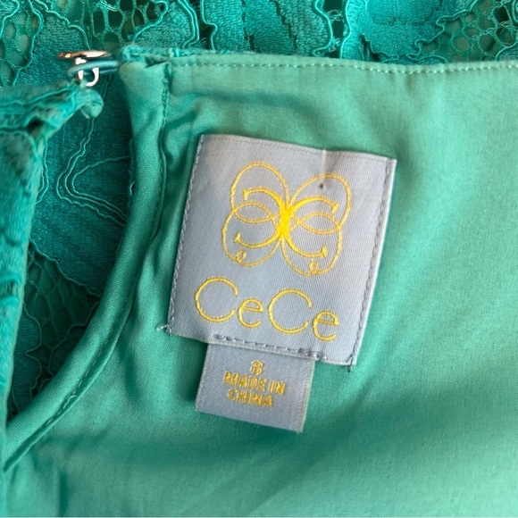 CeCe Teal Blue Lace Short Sleeve Shift Mini Dress Size 8 - Picture 8 of 10